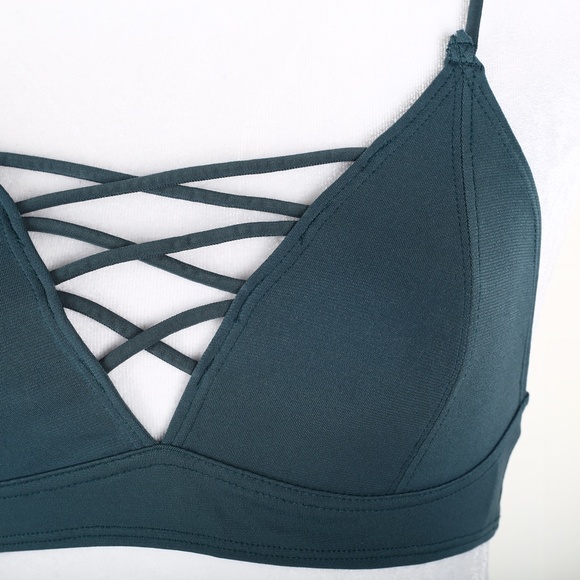 By Together Dark Blue Green Tie Front Bralette - Picture 2 of 8